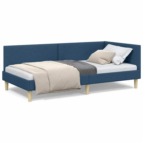 vidaXL Corner Bed Frame Blue 100 x 200 cm Fabric and Engineered wood