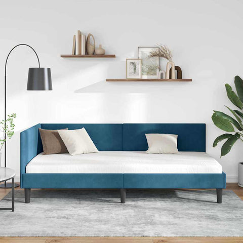 vidaXL Corner Bed Frame Blue 100 x 200 cm Velvet and Engineered wood