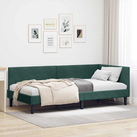 vidaXL Corner Bed Frame Other with Headboard Dark green 100 x 200 cm