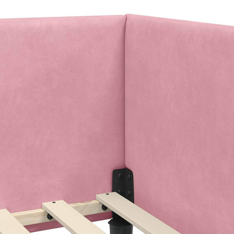 vidaXL Corner Bed Frame Pink 100 x 200 cm Velvet and Engineered wood