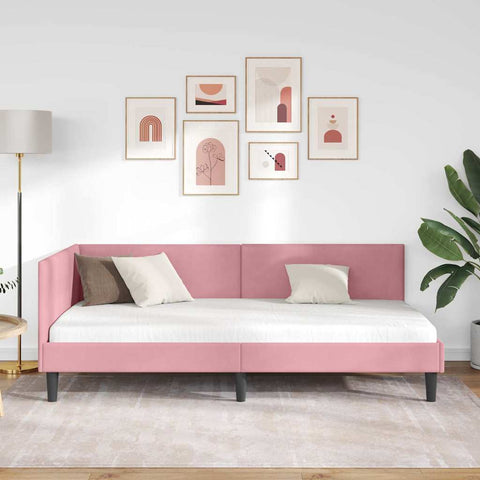 vidaXL Corner Bed Frame Pink 100 x 200 cm Velvet and Engineered wood