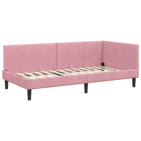 vidaXL Corner Bed Frame Pink 100 x 200 cm Velvet and Engineered wood