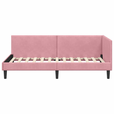 vidaXL Corner Bed Frame Pink 100 x 200 cm Velvet and Engineered wood
