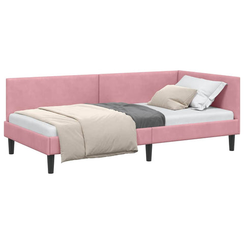 vidaXL Corner Bed Frame Pink 100 x 200 cm Velvet and Engineered wood