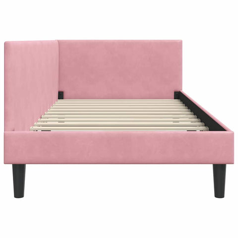 vidaXL Corner Bed Frame Pink 100 x 200 cm Velvet and Engineered wood