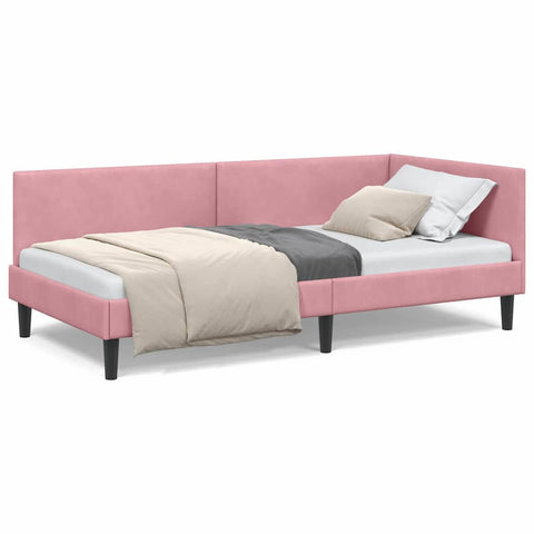 vidaXL Corner Bed Frame Pink 100 x 200 cm Velvet and Engineered wood