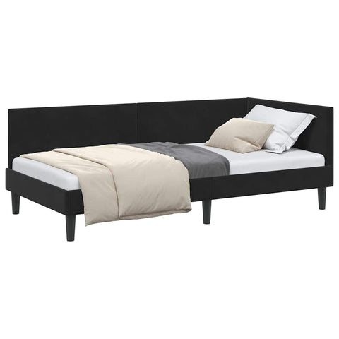 vidaXL Corner Bed Frame Black 100 x 200 cm Velvet and Engineered wood