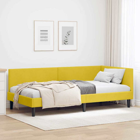 vidaXL Corner Bed Frame Yellow 100 x 200 cm Velvet and Engineered wood