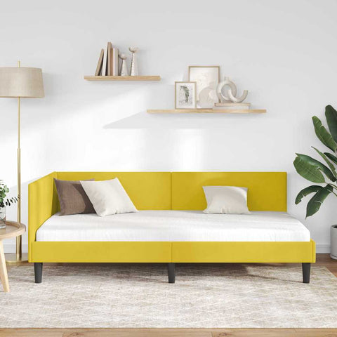 vidaXL Corner Bed Frame Yellow 100 x 200 cm Velvet and Engineered wood