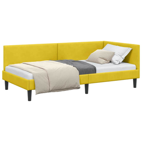 vidaXL Corner Bed Frame Yellow 100 x 200 cm Velvet and Engineered wood