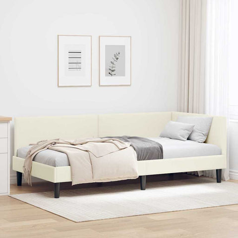 vidaXL Corner Bed Frame Cream 100 x 200 cm Velvet and Engineered wood
