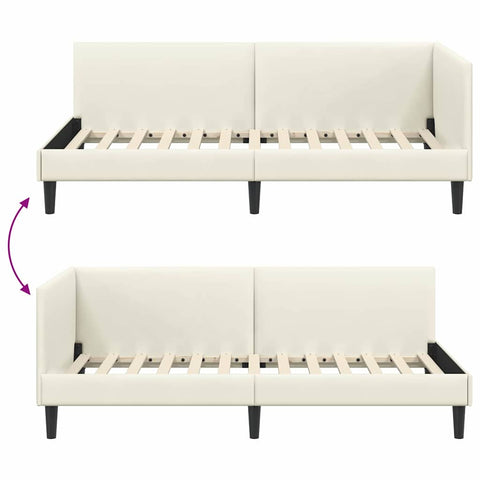 vidaXL Corner Bed Frame Cream 100 x 200 cm Velvet and Engineered wood