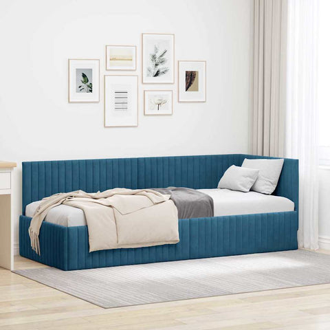 vidaXL Corner Bed Frame with Headboard Blue 80 x 200 cm Velvet