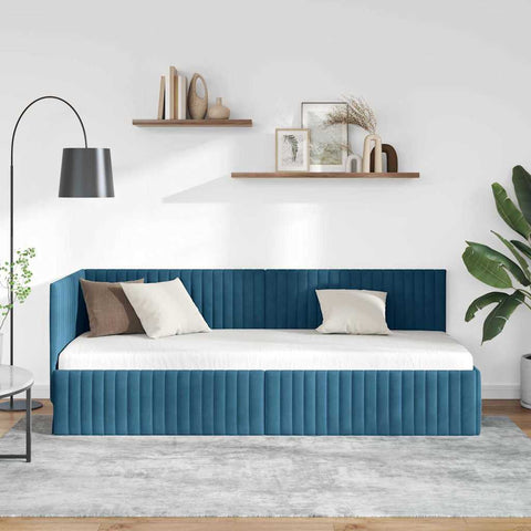 vidaXL Corner Bed Frame with Headboard Blue 80 x 200 cm Velvet