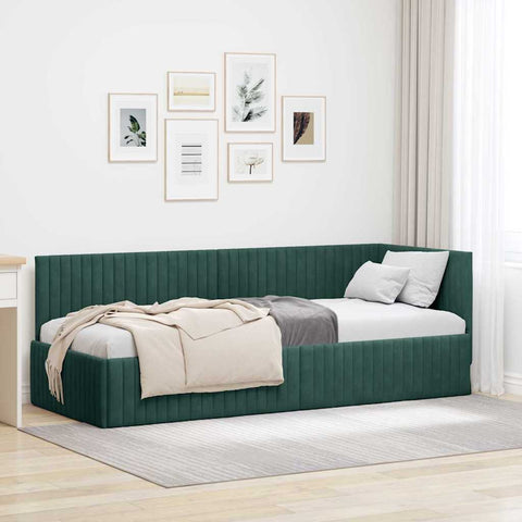 vidaXL Corner Bed Frame with Headboard Dark green 80 x 200 cm Velvet