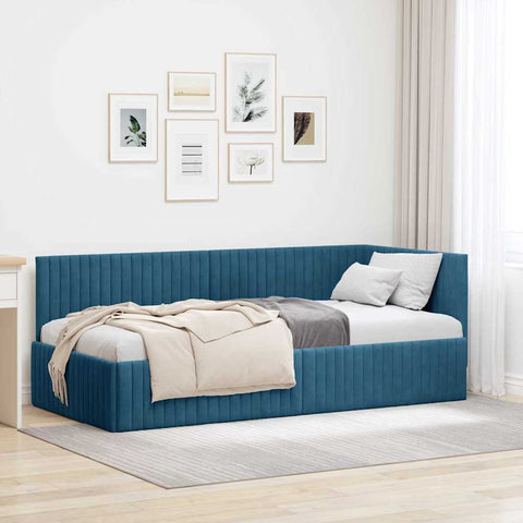 vidaXL Corner Bed Frame with Headboard Blue 90 x 190 cm Velvet