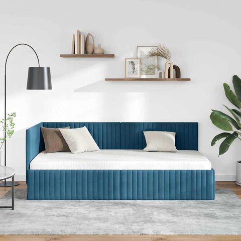 vidaXL Corner Bed Frame with Headboard Blue 90 x 190 cm Velvet