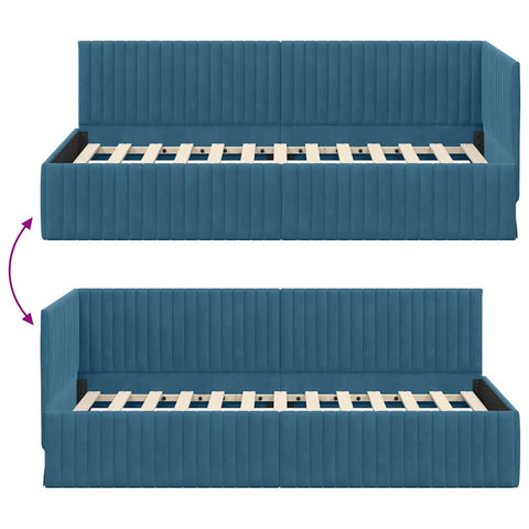 vidaXL Corner Bed Frame with Headboard Blue 90 x 190 cm Velvet