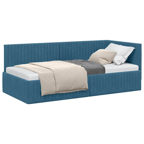 vidaXL Corner Bed Frame with Headboard Blue 90 x 190 cm Velvet