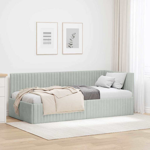 vidaXL Corner Bed Frame with Headboard Light grey 90 x 190 cm Velvet