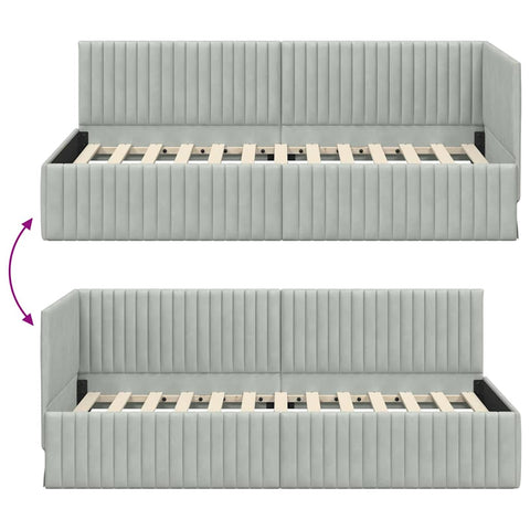 vidaXL Corner Bed Frame with Headboard Light grey 90 x 190 cm Velvet