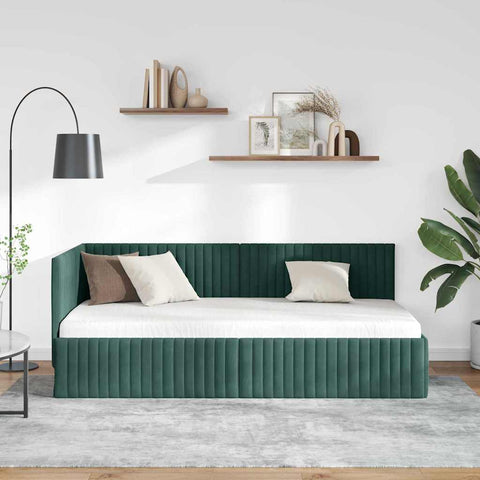 vidaXL Corner Bed Frame with Headboard Dark green 90 x 190 cm Velvet