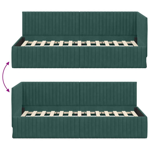 vidaXL Corner Bed Frame with Headboard Dark green 90 x 190 cm Velvet