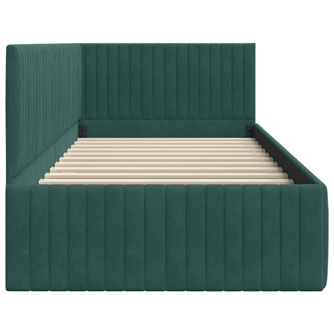 vidaXL Corner Bed Frame with Headboard Dark green 90 x 190 cm Velvet