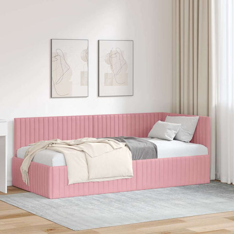 vidaXL Corner Bed Frame with Headboard Pink 90 x 190 cm Velvet