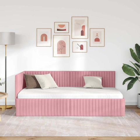 vidaXL Corner Bed Frame with Headboard Pink 90 x 190 cm Velvet