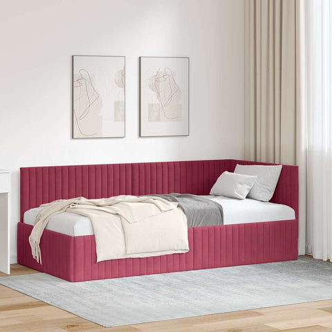 vidaXL Corner Bed Frame with Headboard Wine red 90 x 190 cm Velvet