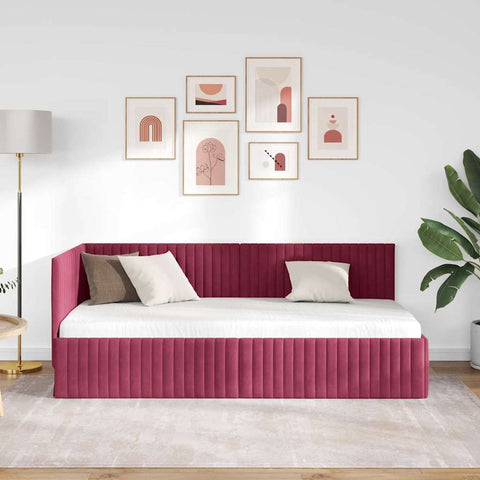 vidaXL Corner Bed Frame with Headboard Wine red 90 x 190 cm Velvet