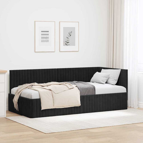 vidaXL Corner Bed Frame with Headboard Black 90 x 190 cm Velvet