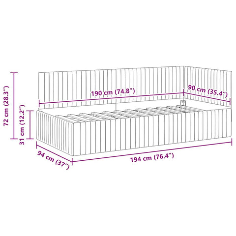 vidaXL Corner Bed Frame with Headboard Black 90 x 190 cm Velvet