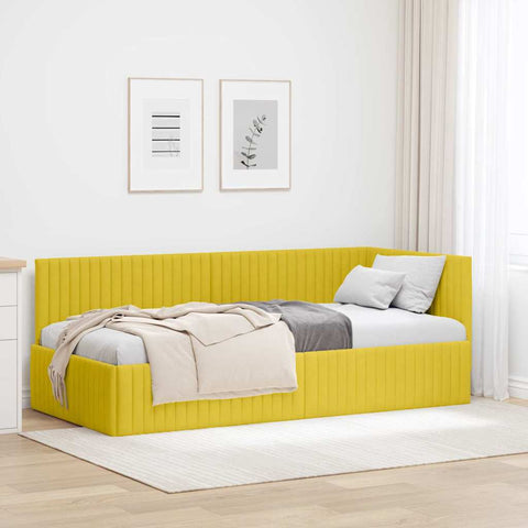 vidaXL Corner Bed Frame with Headboard Yellow 90 x 190 cm Velvet