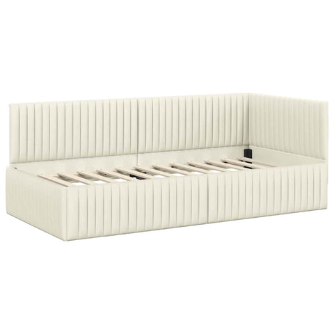 vidaXL Corner Bed Frame with Headboard Cream 90 x 190 cm Velvet
