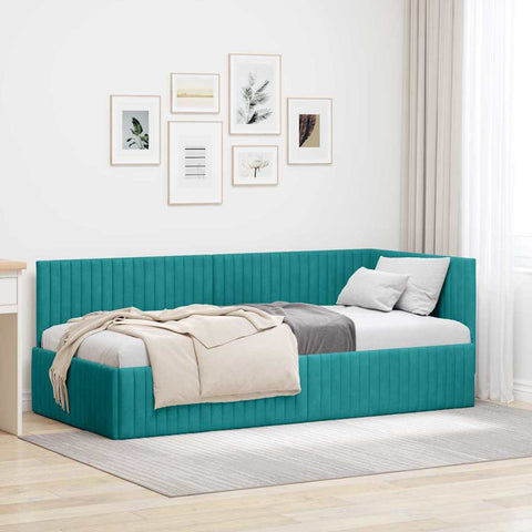 vidaXL Corner Bed Frame with Headboard Turquoise 90 x 190 cm Velvet