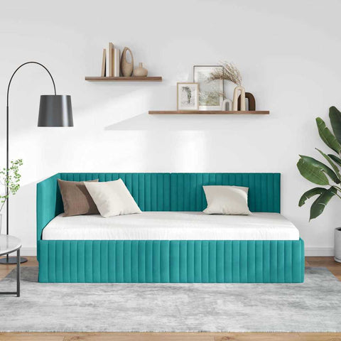 vidaXL Corner Bed Frame with Headboard Turquoise 90 x 190 cm Velvet