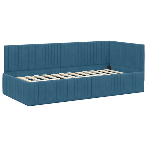 vidaXL Corner Bed Frame with Headboard Blue 90 x 200 cm Velvet