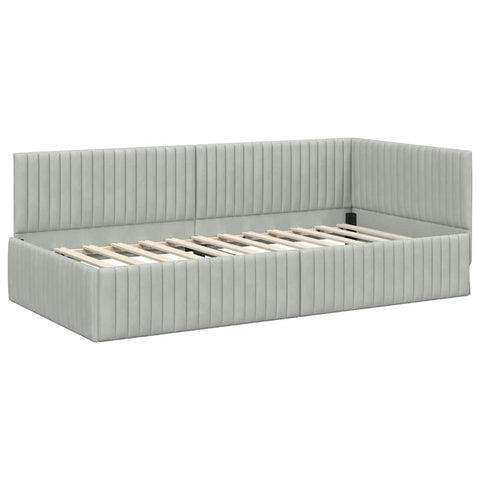vidaXL Corner Bed Frame with Headboard Light grey 90 x 200 cm Velvet