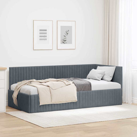 vidaXL Corner Bed Frame with Headboard Dark grey 90 x 200 cm Velvet