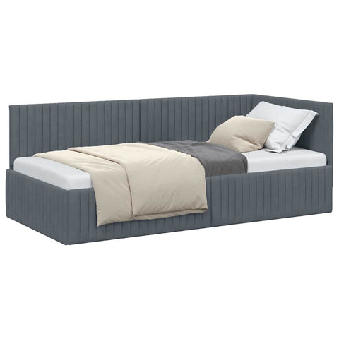 vidaXL Corner Bed Frame with Headboard Dark grey 90 x 200 cm Velvet