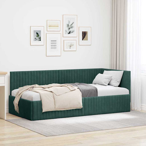 vidaXL Corner Bed Frame with Headboard Dark green 90 x 200 cm Velvet