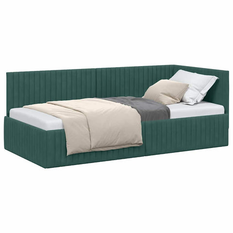 vidaXL Corner Bed Frame with Headboard Dark green 90 x 200 cm Velvet