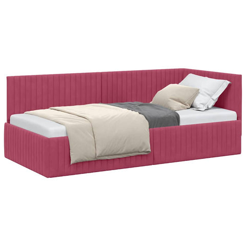 vidaXL Corner Bed Frame with Headboard Wine red 90 x 200 cm Velvet