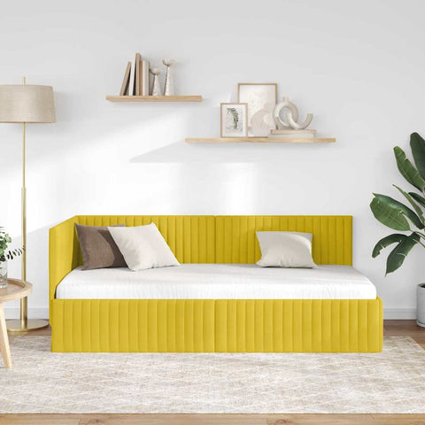 vidaXL Corner Bed Frame with Headboard Yellow 90 x 200 cm Velvet