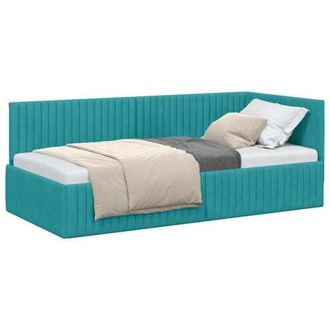 vidaXL Corner Bed Frame with Headboard Turquoise 90 x 200 cm Velvet