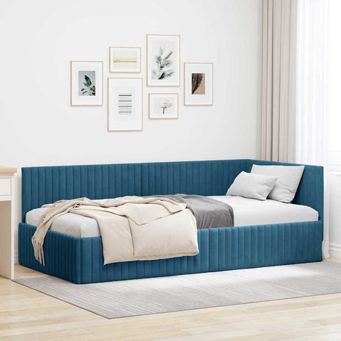 vidaXL Corner Bed Frame with Headboard Blue 100 x 200 cm Velvet