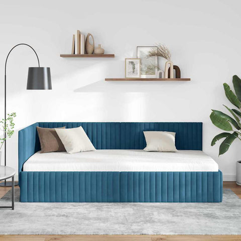 vidaXL Corner Bed Frame with Headboard Blue 100 x 200 cm Velvet