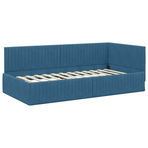 vidaXL Corner Bed Frame with Headboard Blue 100 x 200 cm Velvet